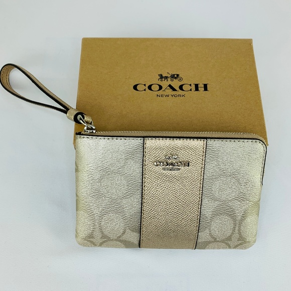 Coach Signature Logo Gold Wristlet - Picture 6 of 8